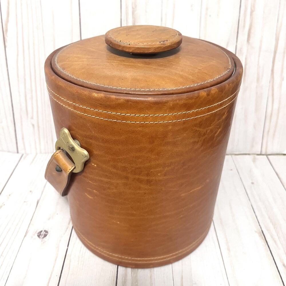 Vintage Georges Briard Leather Ice Bucket MCM Barware Signed USA